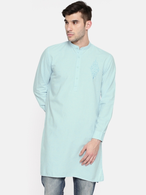 

British Club Men Blue Solid Straight Kurta