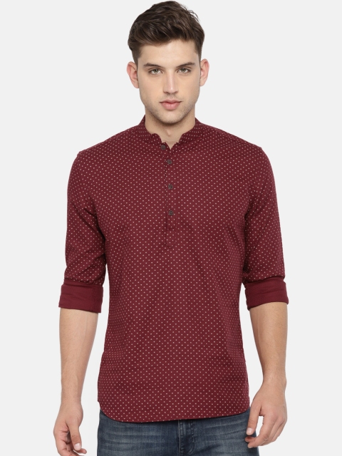 

British Club Men Red Printed Straight Kurta