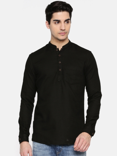 

British Club Men Black Solid Straight Kurta