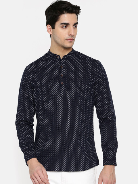 

British Club Men Navy Printed Straight Kurta, Navy blue