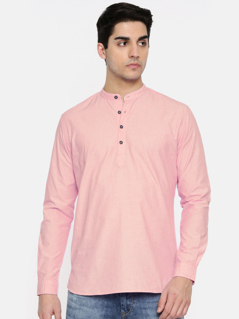 

British Club Men Pink Solid Straight Kurta