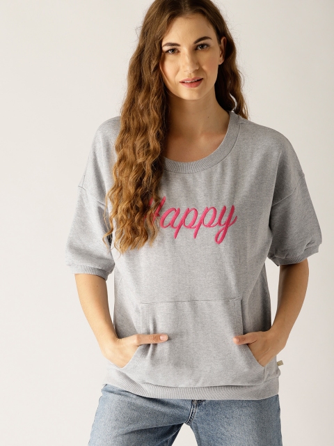 

United Colors of Benetton Women Grey Melange Embroidered Sweatshirt