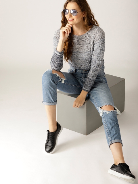 

United Colors of Benetton Women Grey Melange Self Design Top