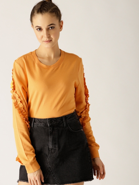 United Colors of Benetton Women Mustard Yellow Solid Sweatshirt