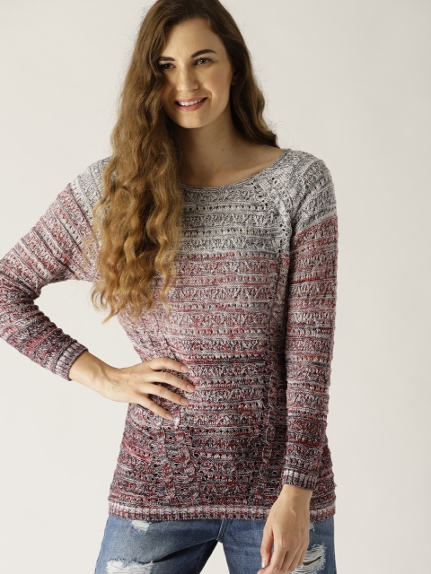 

United Colors of Benetton Women Red & Grey Self-Design Sweater