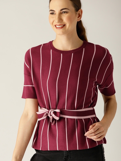 

United Colors of Benetton Women Maroon Striped Sweater