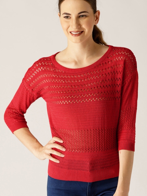 

United Colors of Benetton Women Red Self-Design Open Knit Top