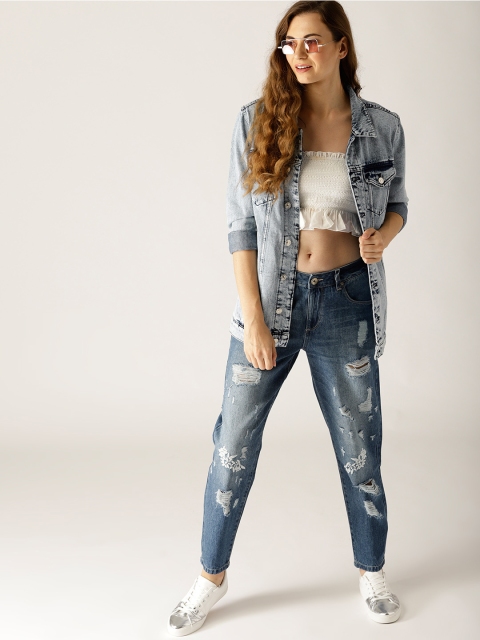 

United Colors of Benetton Women Blue Boyfriend Fit Mildly Distressed Jeans