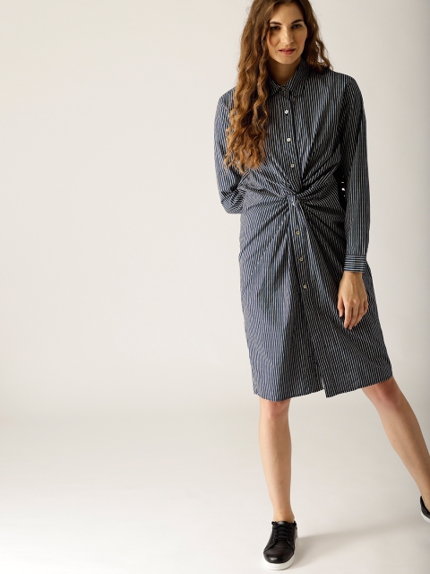 

United Colors of Benetton Women Navy Blue Striped Shirt Dress
