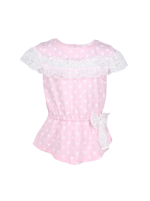 

CUTECUMBER Girls Pink Printed Cinched Waist Pure Cotton Top