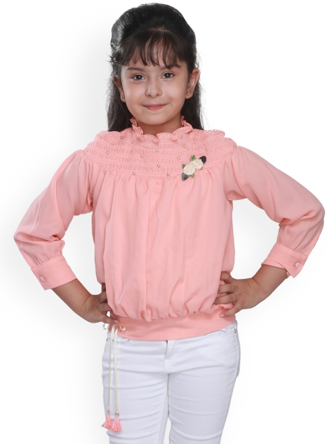 

CUTECUMBER Girls Peach-Coloured Embellished Blouson Top