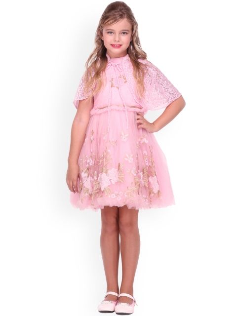 

CUTECUMBER Girls Pink Self Design Fit and Flare Dress