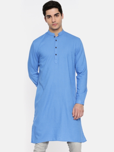 

British Club Men Blue Solid Straight Kurta