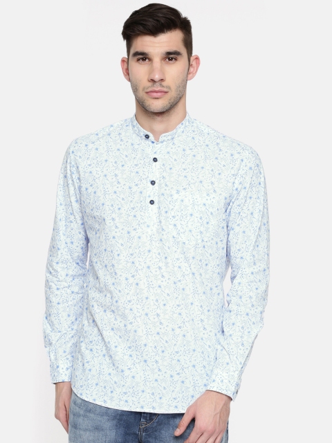 

British Club Men White & Blue Printed Straight Kurta
