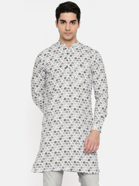

British Club Men White Printed Straight Kurta