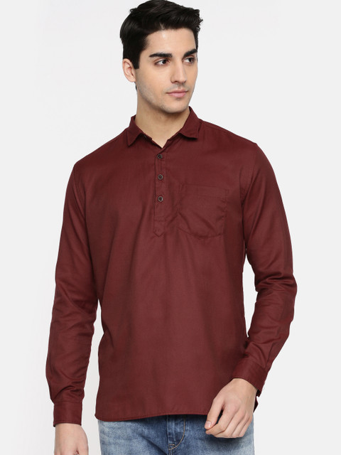 

British Club Men Maroon Solid Straight Kurta