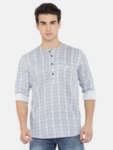 

British Club Men Blue & White Printed Straight Kurta
