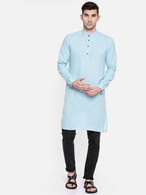

British Club Men Blue Solid Straight Kurta