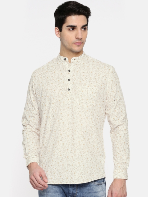 

British Club Men White Printed Straight Kurta