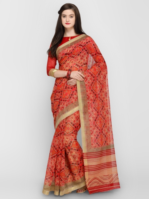 

Shaily Red & Beige Silk Cotton Printed Saree