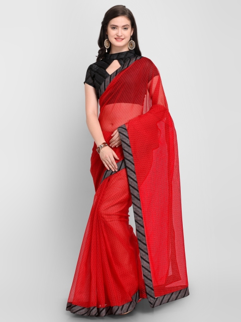 

Shaily Red & Black Silk Blend Printed Saree