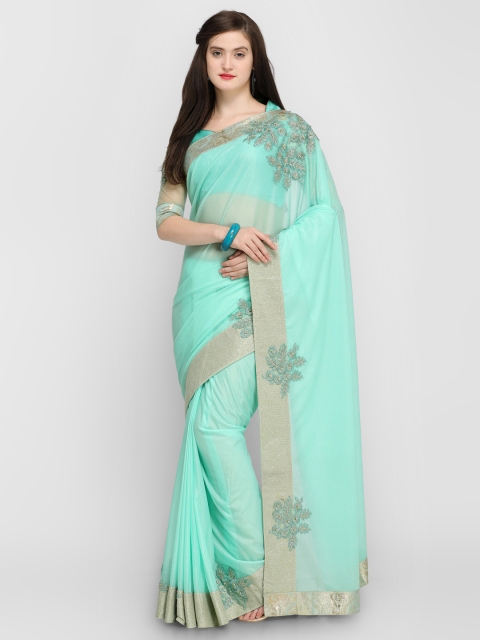 

Shaily Turquoise Blue Embroidered Silk Cotton Saree