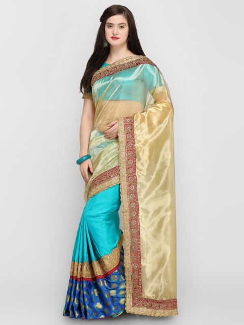 

Shaily Turquoise Blue & Golden-Coloured Pure Silk Embellished Saree