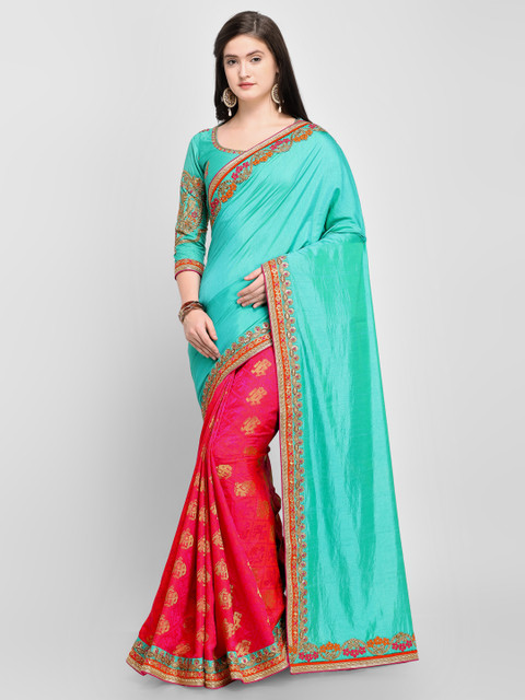 

Shaily Turquoise Blue & Fuchsia Pure Silk Embroidered Saree