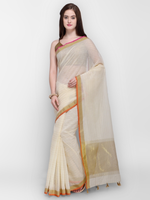 

Shaily Off-White & Gold-Coloured Silk Cotton Woven Design Banarasi Saree