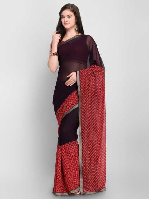 

Shaily Purple & Red Pure Georgette Printed Saree