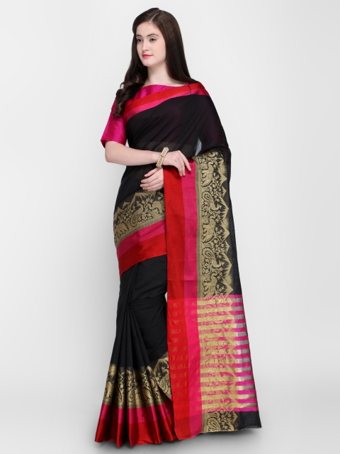 

Shaily Black & Gold-Coloured Pure Silk Woven Design Kanjeevaram Saree