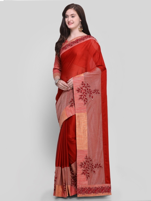 

Shaily Maroon Embroidered Pure Chiffon Saree