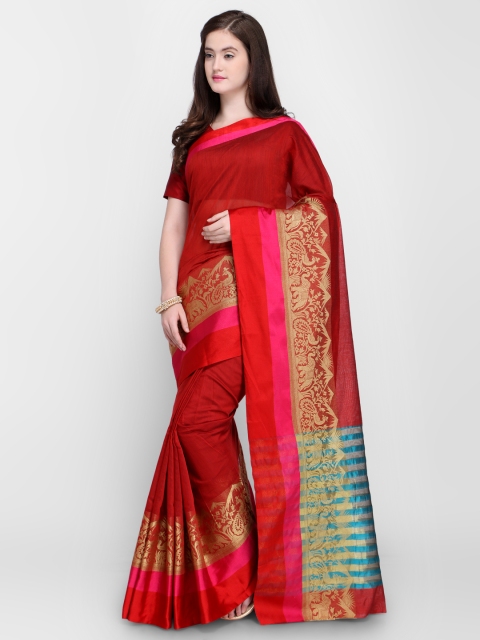 

Shaily Red & Beige Pure Silk Woven Design Kanjeevaram Saree