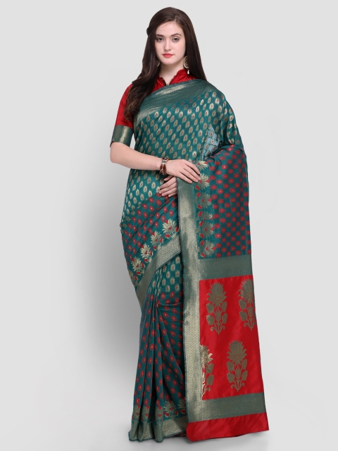 

Shaily Teal & Red Pure Silk Woven Design Banarasi Saree