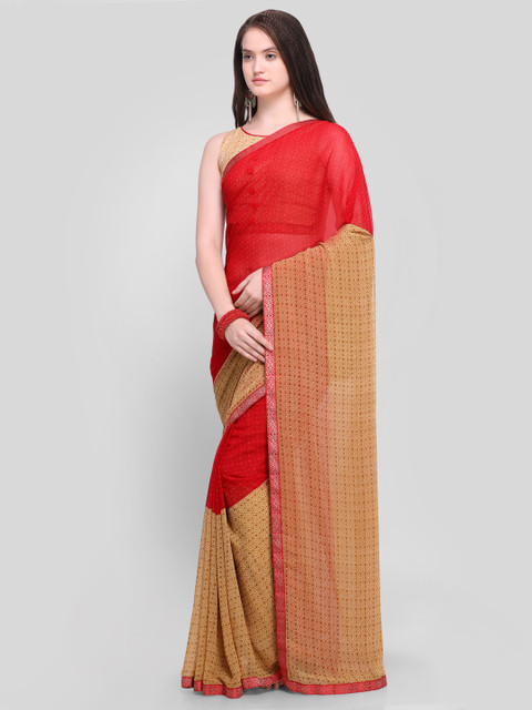 

Shaily Red & Beige Pure Georgette Printed Saree