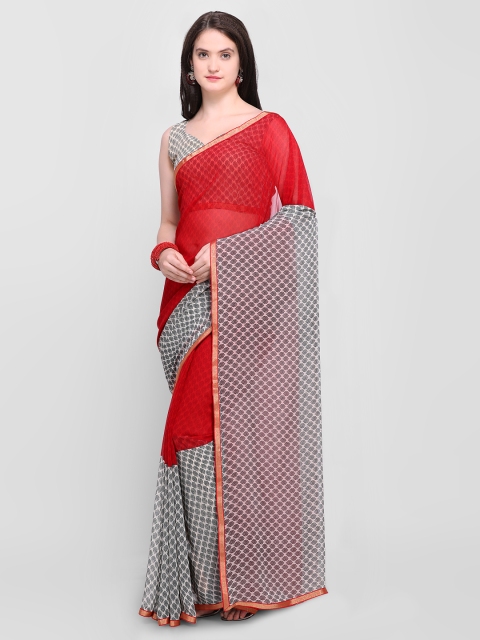 

Shaily Red & Grey Pure Georgette Printed Saree