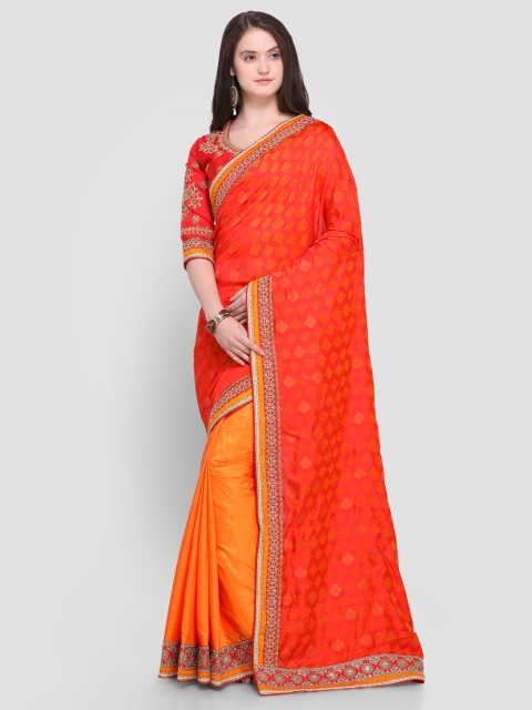 

Shaily Orange & Yellow Pure Silk Printed Saree