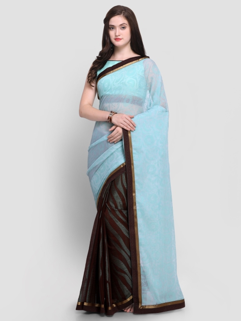 

Shaily Blue & Burgundy Printed Saree