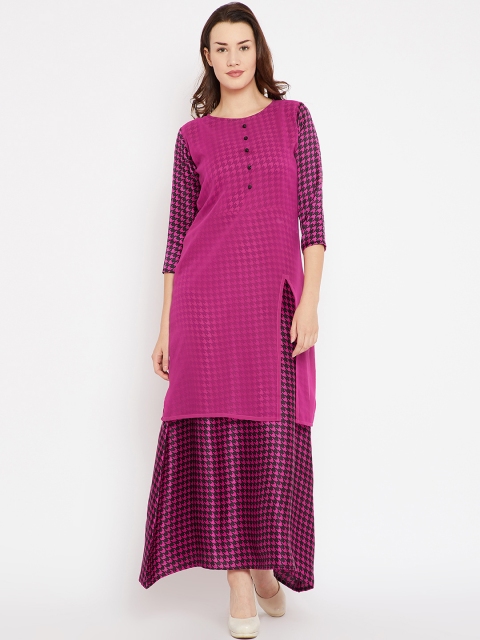 

Cottinfab Women Magenta & Black Printed Maxi Dress
