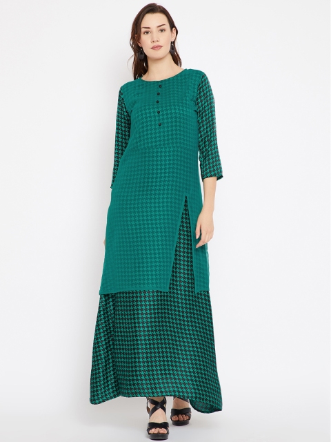 

Cottinfab Women Green & Black Printed Layered Maxi Dress