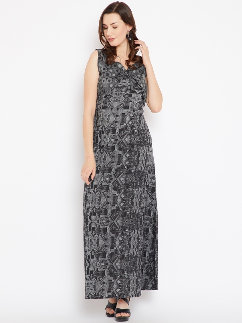 

Cottinfab Women Black & Grey Printed Maxi Dress