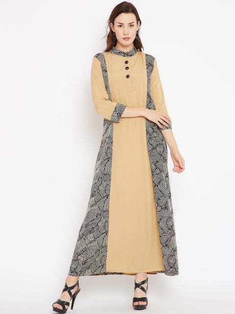

Cottinfab Women Beige Solid Maxi Dress
