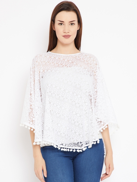 

Cottinfab Women White Lace Poncho Top