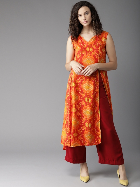 

Moda Rapido Women Orange & Red Printed A-Line Kurta