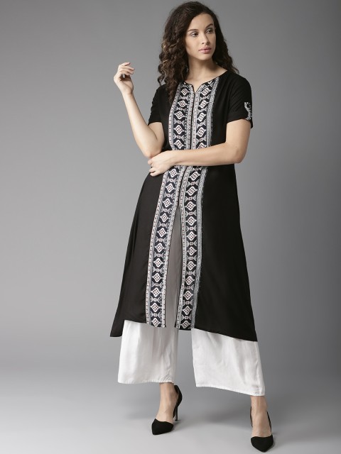 

Moda Rapido Women Black & White Printed A-Line Kurta