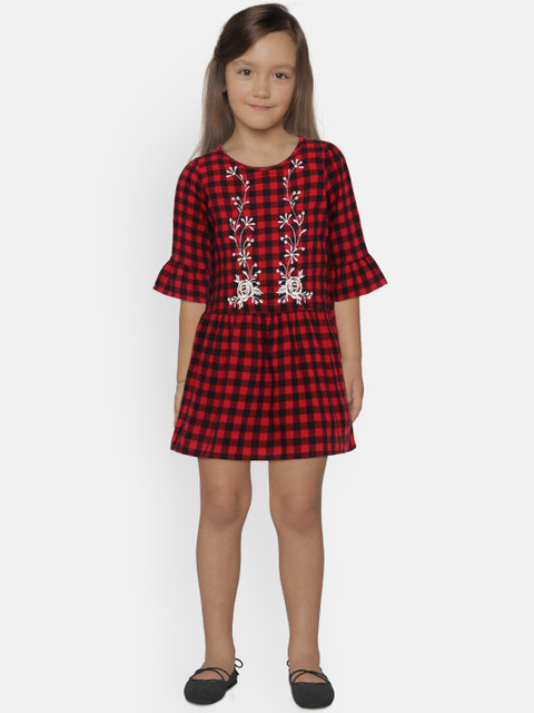 

GAP Girls' Red Embroidered Plaid Dress