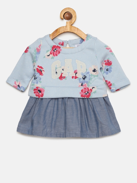 

GAP Baby Girls' Floral Mixed Fabric Dress, Blue