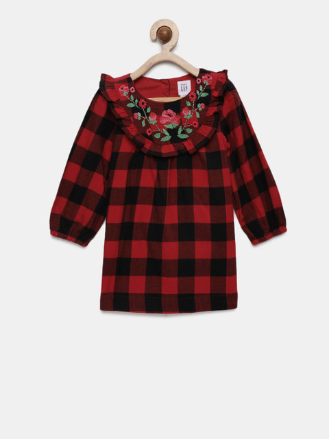 

GAP Girls' Red Embroidered Plaid Dress