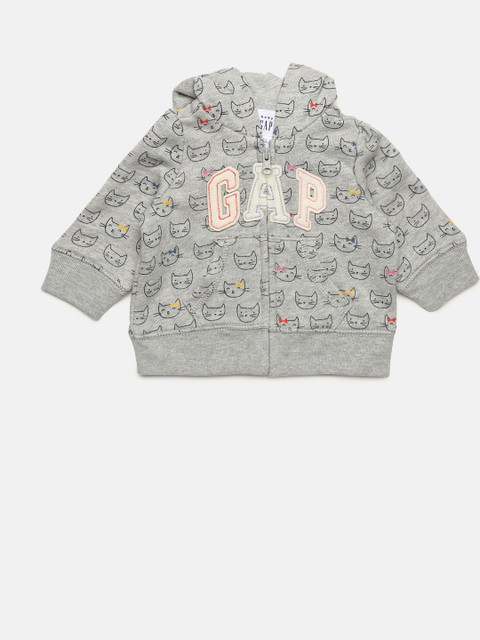 

GAP Girls Grey Melange Printed Hooded Sweatshirt