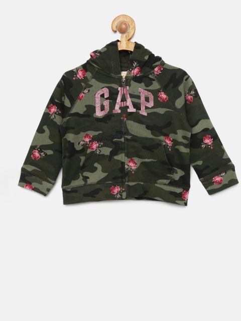 

GAP Girls' Olive Green Printed Logo Hoodie Sweatshirt